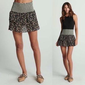 SUNDAYS gingham / floral Lara smocked tiered mini skirt S